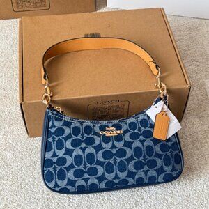 Coach Signature Blue and Tan Shoulder Bag